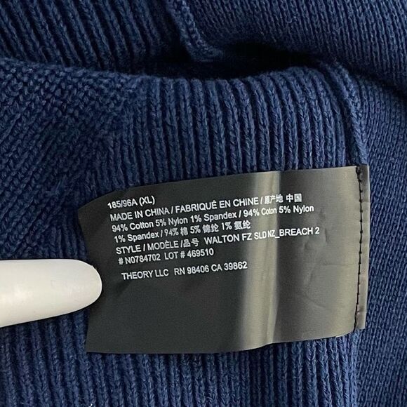 Theory Walton Oragnic Cotton Full Zip ribbed Sweater Size XL NEW Navy - Picture 13 of 15